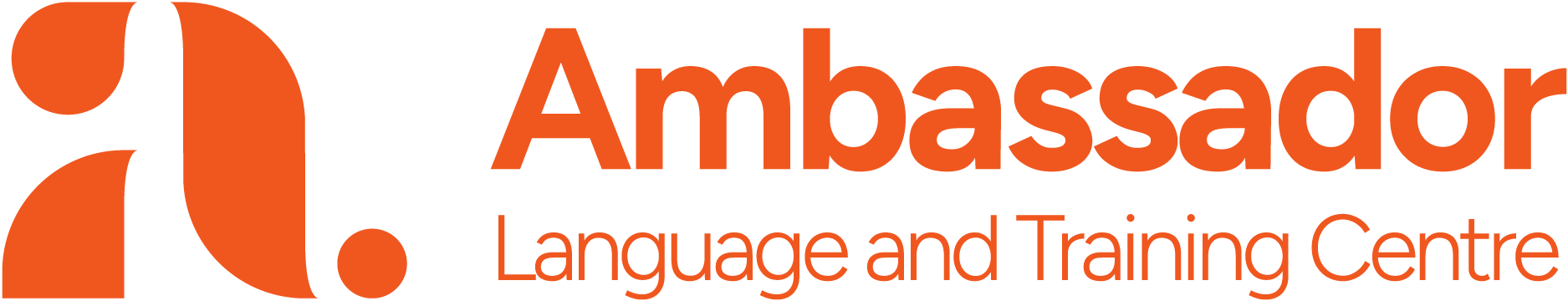 Logo of Ambassador Language & Training Institute with orange font and minimal style.